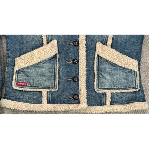 Guess Women's 1970's Vtg Sherpa Lined Full Button Denim Jacket Size Medium - Picture 4 of 14